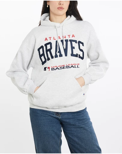 Vintage by The Real Deal - Pre Loved - Vintage 90s Russell Athletic MLB Atlanta Braves Hooded Sweatshirt