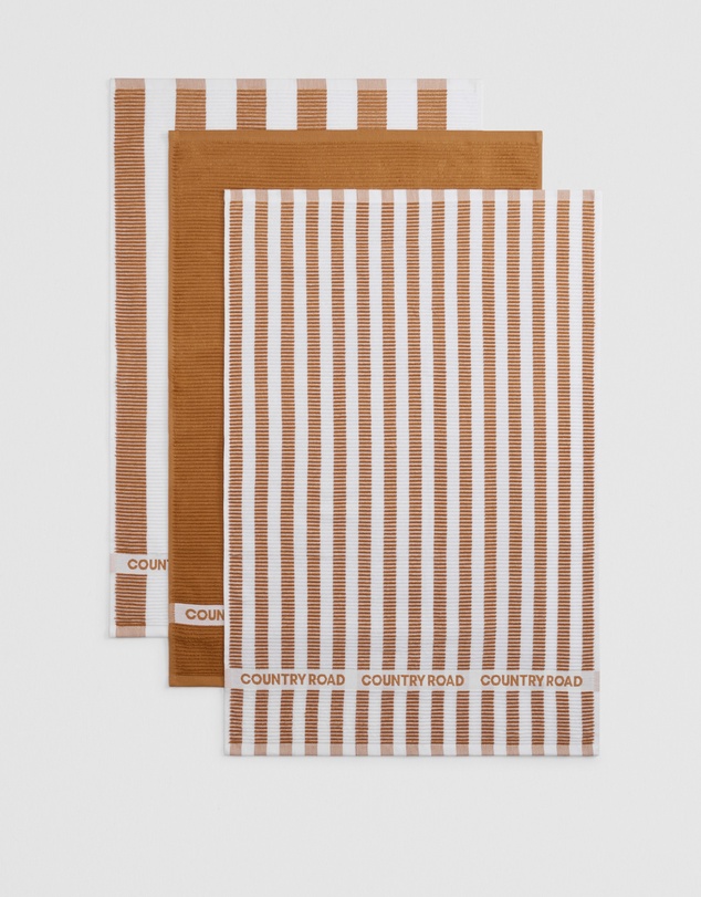 Country Road - Cr Stripe Australian Cotton Tea Towel Pack Of 3