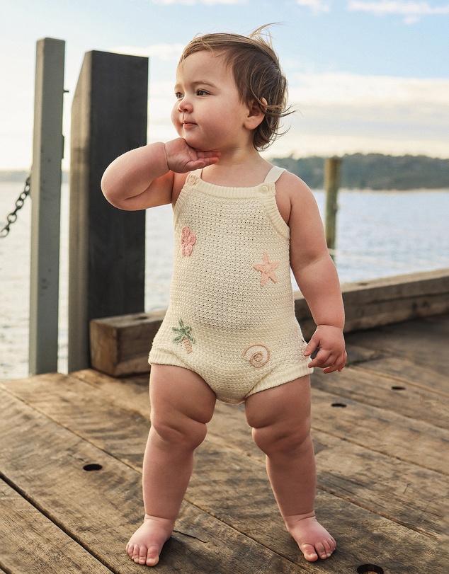 Kynd Baby - Crochet Romper in Coconut