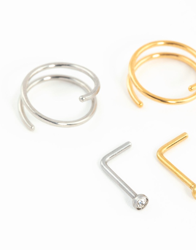 Lovisa - Mixed Metals Nose Stud & Spiral 4-Pack