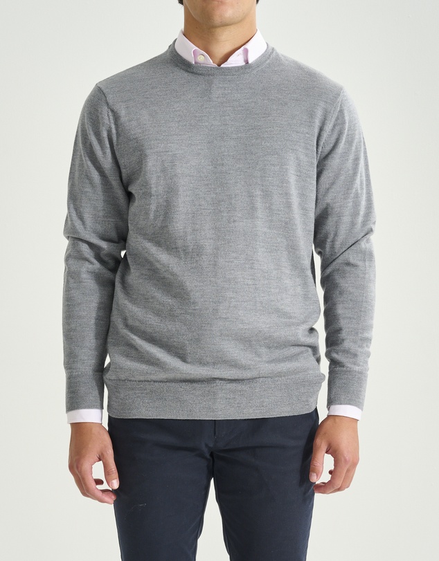 3 Wise Men - 3 Wise Men Driver Crew Neck Merino Knit - Grey Marle
