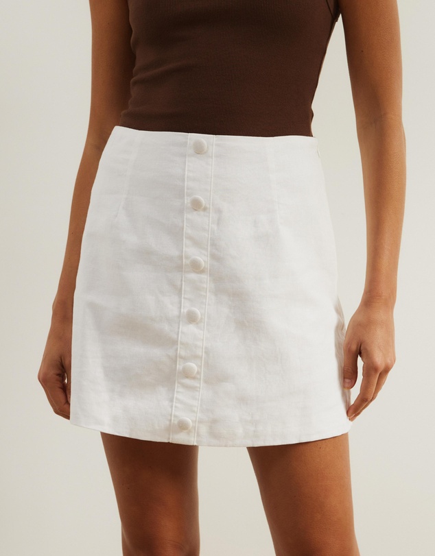 Atmos&Here - Isla Linen Blend Button Up Mini Skirt