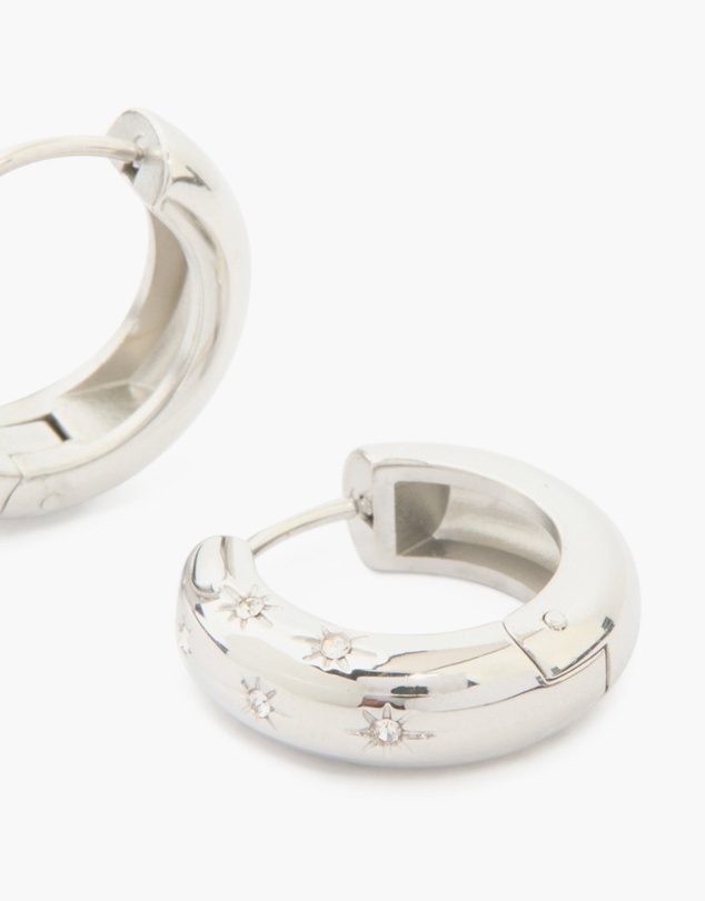 Lovisa - Waterproof Stainless Steel Cubic Zirconia Star Hanging Hoop Earrings