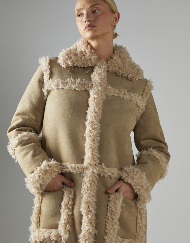 Glamorous - Longline Shearling Trim Coat