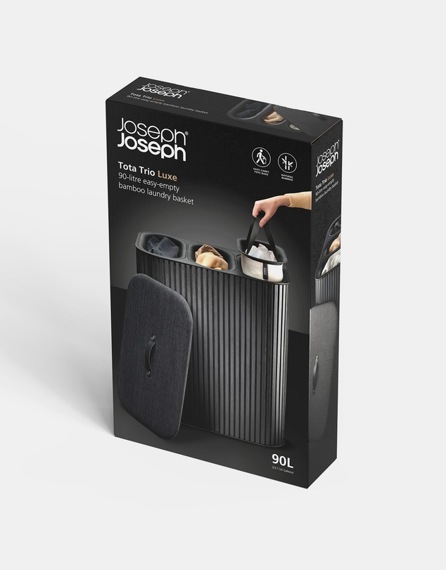Joseph Joseph - Tota Trio Luxe 90L Easy-empty Bamboo Laundry Basket (Carbon Black)