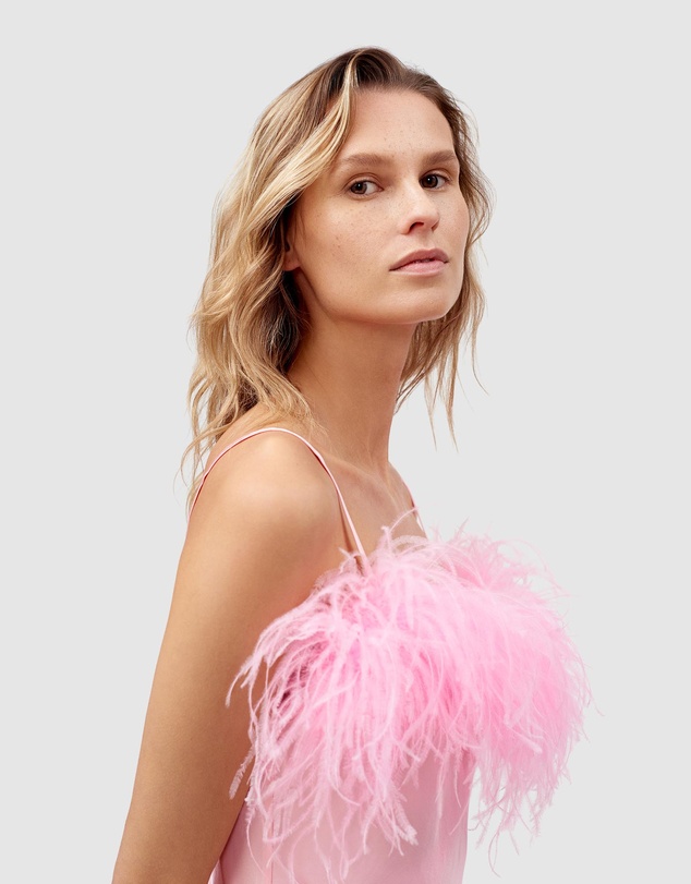 Sleeper - Boheme Mini Slip Dress With Feathers In Pink