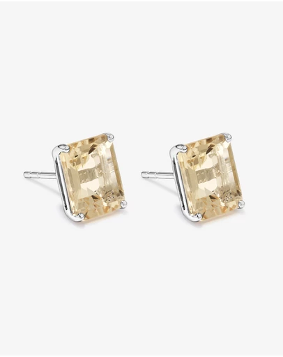Michael Hill - Emerald Cut Soft Champagne Citrine Solitaire Stud Earrings in Sterling Silver