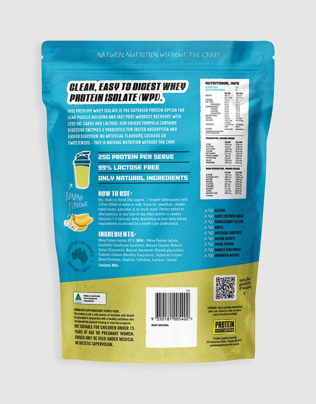 Protein Supplies Australia - Banana WPI (Whey Protein Isolate) - 1kg