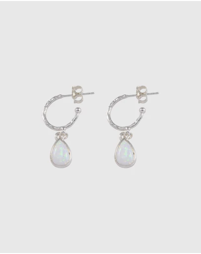 Von Treskow - Hammered Hoop Studs with Czelline Opal