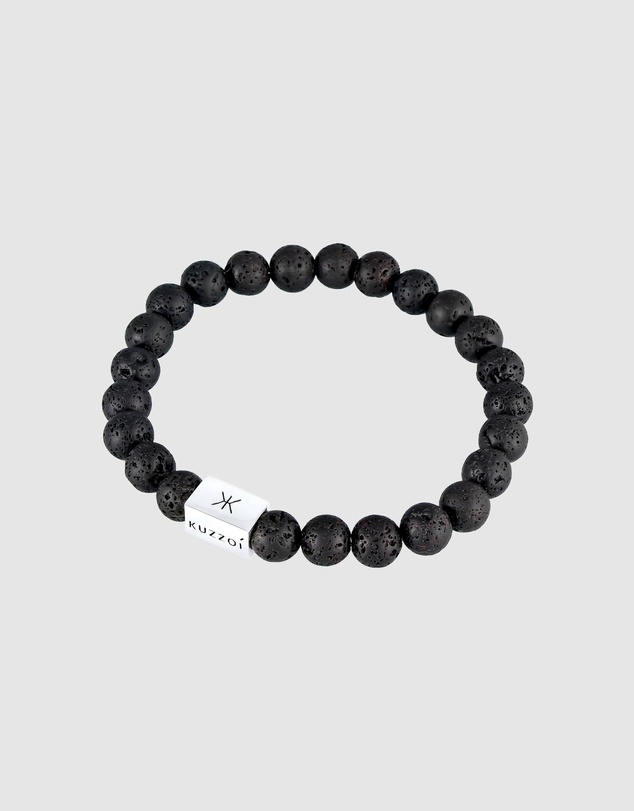 Kuzzoi - ICONIC EXCLUSIVE - Bracelet Men Lava Gemstone Bead Rectangle Trend in 925 Sterling Silver