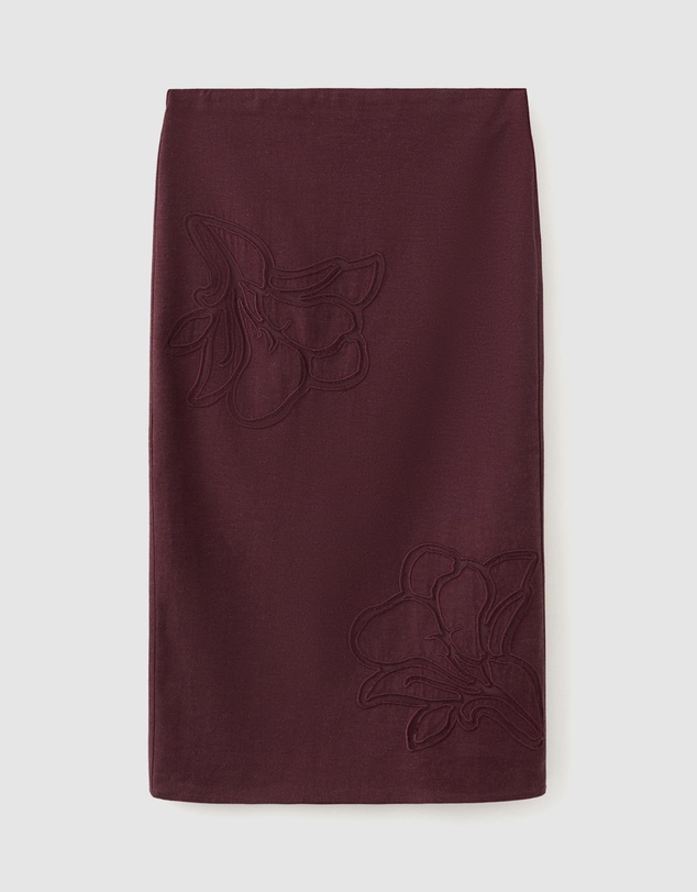 M.N.G - Linen Skirt with Floral Embroidery