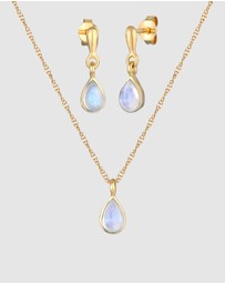 Elli Jewelry - Jewelry Set Drop Pendant Elegant Set Ear Hanger with Moonstone in 925 Sterling Silver Gold Plated