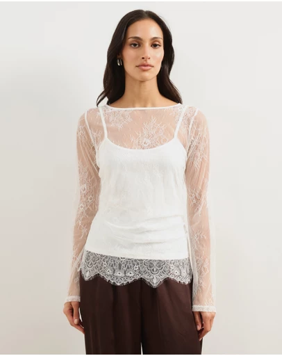 Atmos&Here - Gigi Chantilly Lace Long Sleeve Top With Removeable Cami