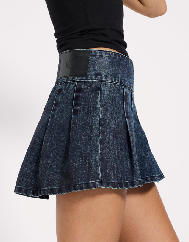 ONE TEASPOON - Pleated Low Waist Micro Mini Denim Skirt - Indigo Blue