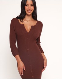 Petal & Pup - Marshall Button Through Knit Maxi Dress - Chocolate