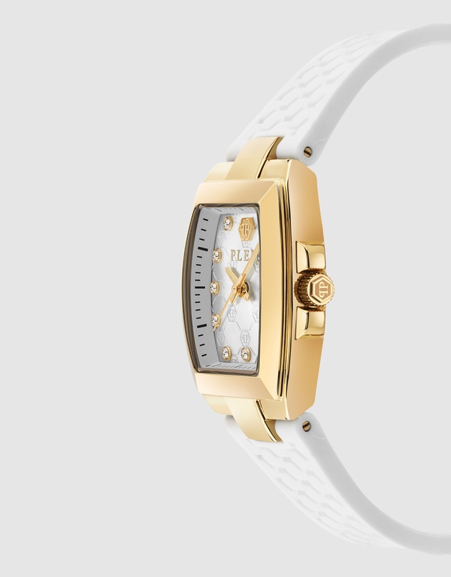 Philipp Plein - Philipp Plein Supreme 30mm Silver White Dial Gold-Tone Silicone Strap Watch