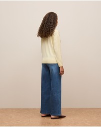 Trenery - Wool Cashmere Cable Detail Crew in Winter Butter