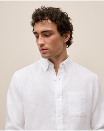 Trenery - Regular Fit Linen Classic Long Sleeve Shirt in White