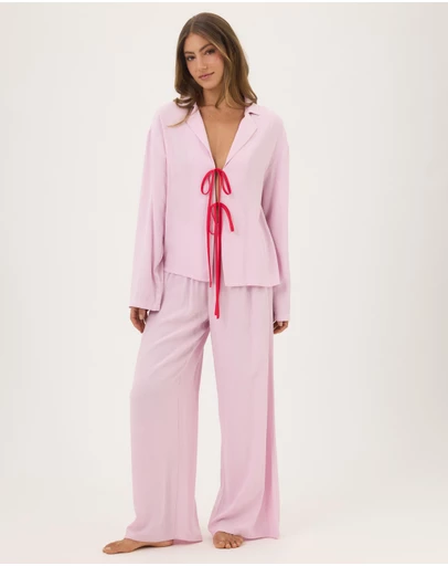 Atmos&Here - Marie Long Sleeve Sleeve And Bottoms Bow Tie Front Pyjamas