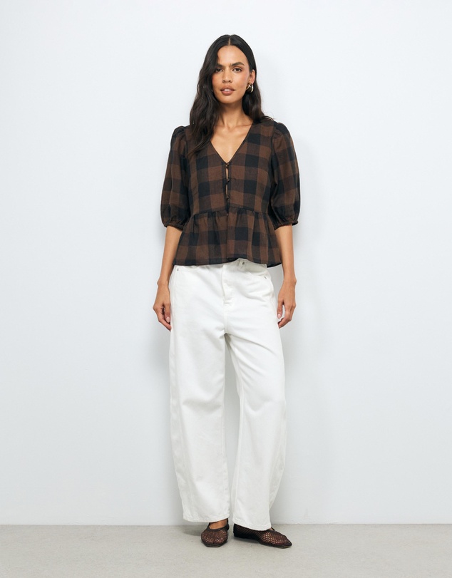 AERE - Inka Linen Gingham Top