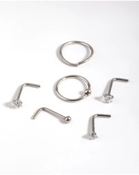 Lovisa - Surgical Steel Diamante Mixed Nose Ring 6-Pack