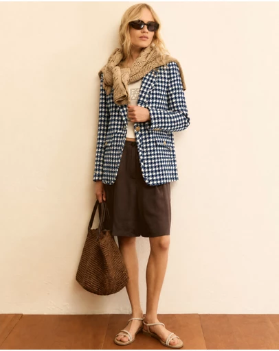 Emme | Max Mara Group - Navy Checkered Cotton Blend Jacket
