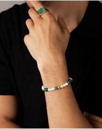 Nialaya Jewellery - Pearl Wristband with Green Aventurine and Malachite