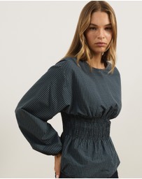Atmos&Here - Nerissa Check Smocked Long Sleeve Top