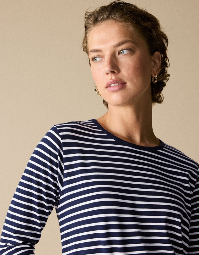 Trenery - Cotton Stripe 3/4 Sleeve T-shirt in Night Sky