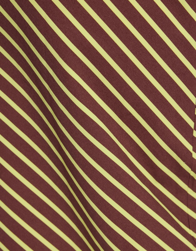 TOPSHOP - Topshop Ruched Side Gathered Shoulder Midi Dress In Brown Lime Stripe
