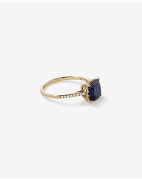 Michael Hill - Cushion Cut Blue Created Sapphire Gemstone and Diamond Ring in 10kt Yellow Gold