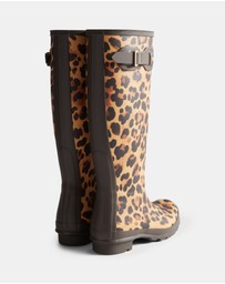 Hunter - Women’s Original Tall Leopard Boot in Leopard Print/Chocolate Brown