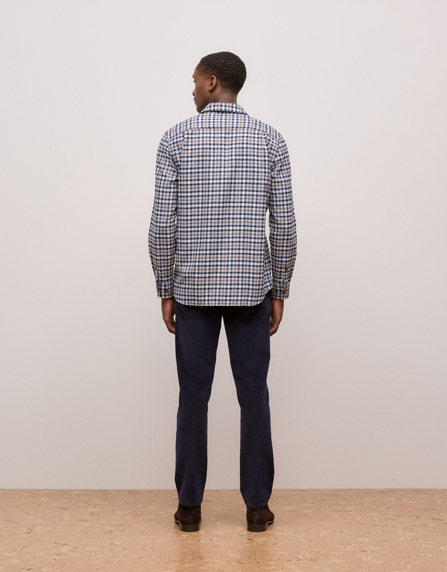 Trenery - Brushed Cotton Multi Check Shirt in Steel Blue
