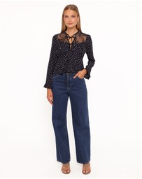 Petal & Pup - Caoimhe Lace Inset Top - Navy Tulip Floral