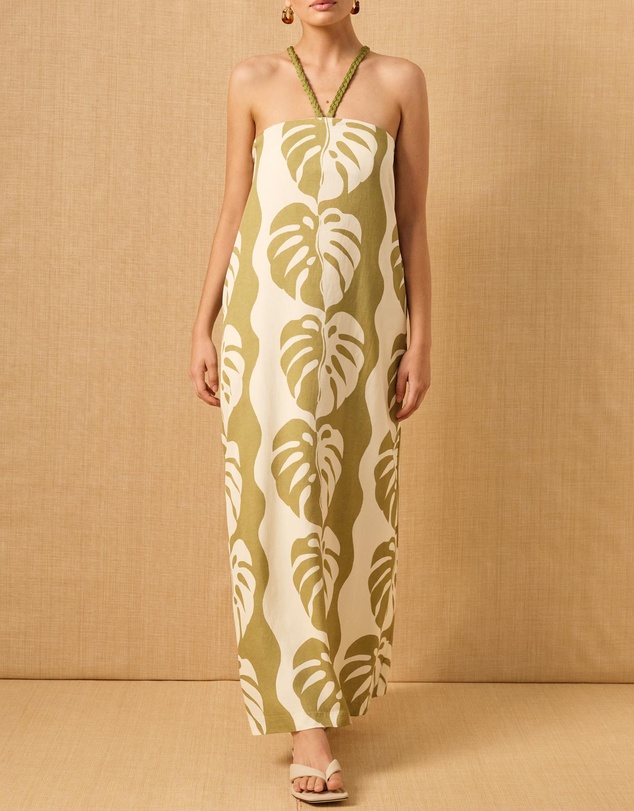 MON RENN - Midsummer Palm Strapless Dress