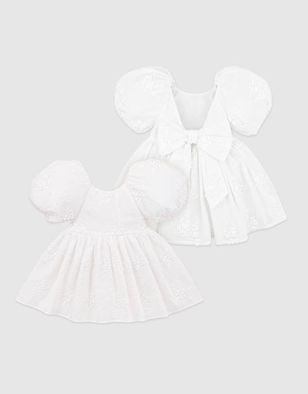 Bebe by Minihaha - Puff Sleeve 3D Floral Emb Dress 3-10Y