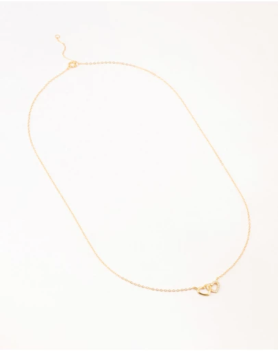 Lovisa - Gold Plated Sterling Silver Double Heart Cubic Zirconia Necklace