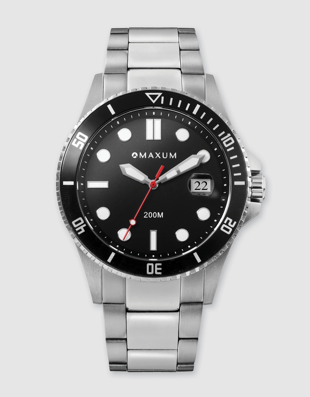 Maxum - Prince Black Dial & Silver Tone Case & Bracelet