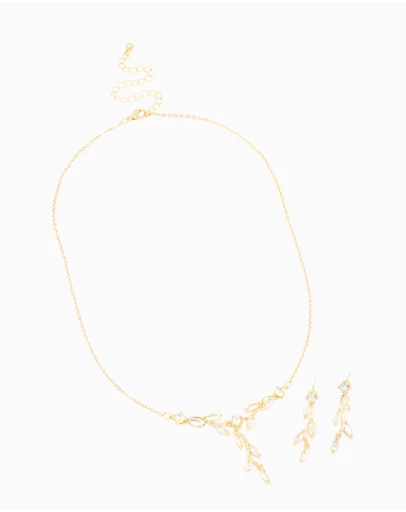 Lovisa - Gold Plated Cubic Zirconia Vine Drop Earrings & Necklace Set