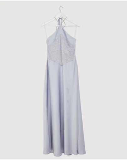 Revibe - Repaired CHANCERY Georgie Halter Neck Lace Panelled Maxi Dress - AU 10