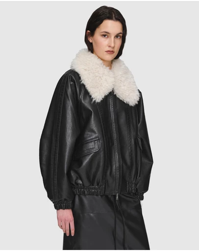 Source Unknown - Rioni Faux-Fur Collar Bomber Jacket
