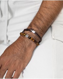 Kuzzoi - ICONIC EXCLUSIVE - Bracelet Men Layer Genuine Leather Knot Brown in 925 Sterling Silver