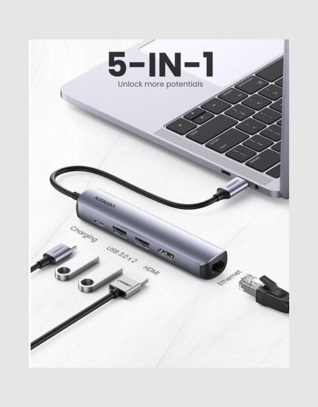 Ugreen - UGREEN 5-in-1 USB-C Docking Station 4K HDMI Ethernet USB 3.0 PD Charging Grey