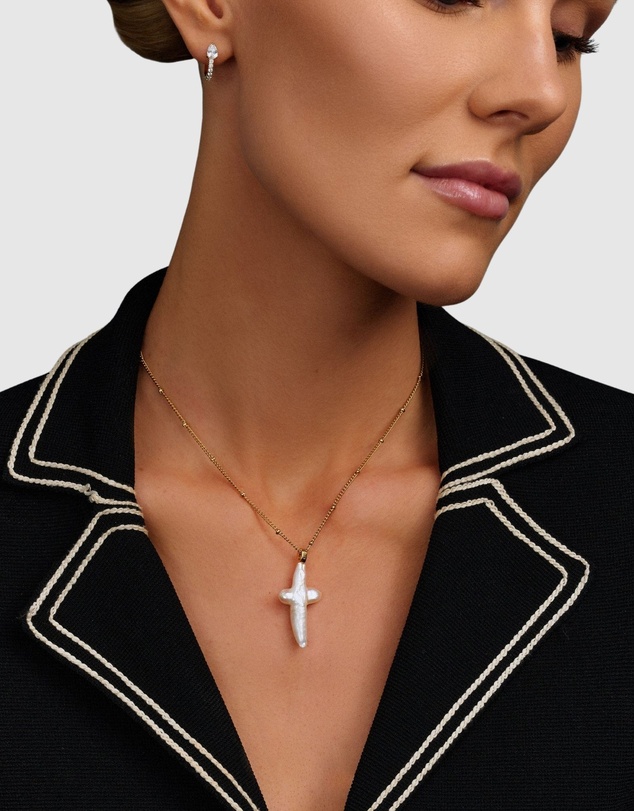 Nialaya Jewellery - Pearl Cross Chain Necklace