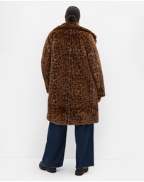 City Chic - Plus size Remi Leopard Faux Fur Coat - chocolate