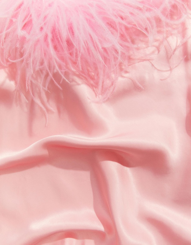 Sleeper - Boheme Mini Slip Dress With Feathers In Pink