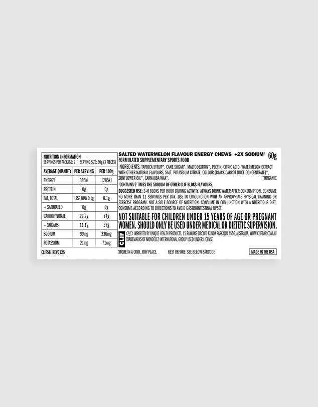 CLIF - Salted Watermelon Bloks Energy Chews - 18x60g