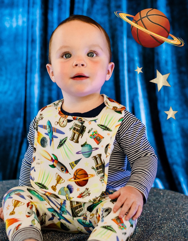 Fleur Harris - 'Blast Off' Dandy Duo Bibs in Cloud White