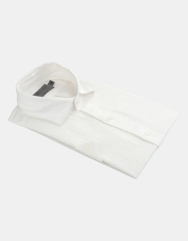 Henry Bucks - HENRY SARTORIAL Linen Classic Fit Short Sleeve Shirt WHITE