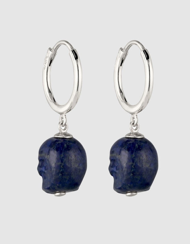 Kuzzoi - ICONIC EXCLUSIVE - Lapis Lazuli Skull Hoop Earrings in 925 Silver